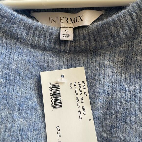 INTERMIX Blue Off-the-Shoulder Sweater Cozy Knit - Picture 2 of 7